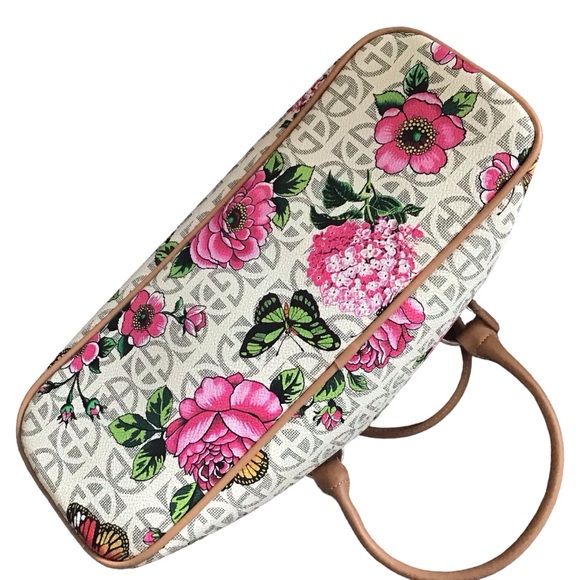 GIANIBERNINI Satchel Faux Leather Summer Pattern Double Zip Brown Trim/Lining - Picture 5 of 8